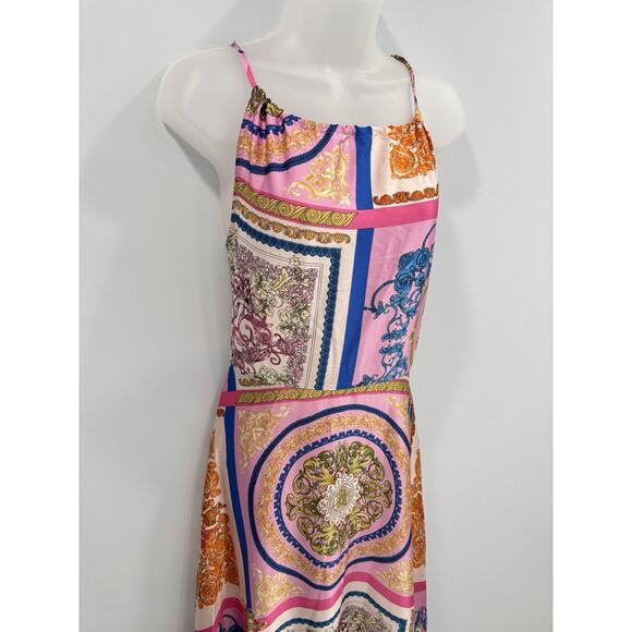 NEW AAKAA Boho Maxi Dress L Paisley Scarf Print Spaghetti Strap Wedding Guest - Picture 5 of 8